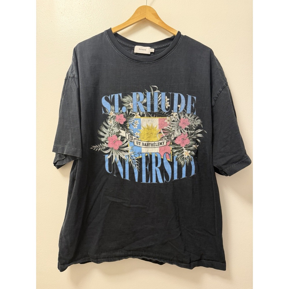 St. Rhude University Vintage Black Wash T-Shirt Men's XL Oversized Designer
